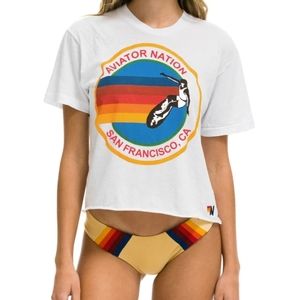 AVIATOR NATION SIGNATURE SAN FRANCISCO BOYFRIEND TEE - VINTAGE WHITE